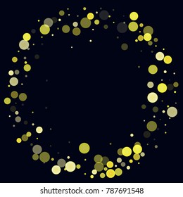 Gold glitter on a black background. Explosion of confetti. Vector festive background. Snow falling texture. Abstract element of design for new year, cristmass, birthday, wedding cards, banners, poster