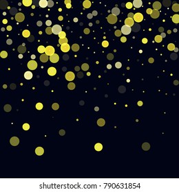 Gold glitter on a black background. Explosion of confetti. Vector festive background. Snow falling texture. Abstract element of design for new year, cristmass, birthday, wedding cards, banners, poster