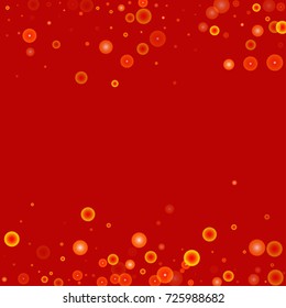 Gold glitter on a red background. Autumn confetti. Vector background. Star falling texture. Abstract element of design for new year, christmas, halloween, birthday, wedding cards, banners, poster.