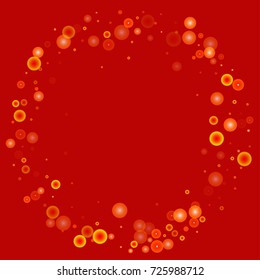 Gold glitter on a red background. Autumn confetti. Vector background. Star falling texture. Abstract element of design for new year, christmas, halloween, birthday, wedding cards, banners, poster.