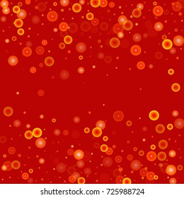 Gold glitter on a red background. Autumn confetti. Vector background. Star falling texture. Abstract element of design for new year, christmas, halloween, birthday, wedding cards, banners, poster.