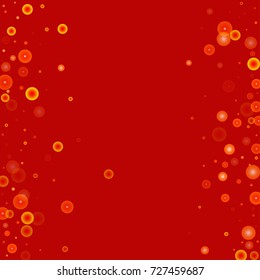 Gold glitter on a red background. Autumn confetti. Vector background. Star falling texture. Abstract element of design for new year, christmas, halloween, birthday, wedding cards, banners, poster.