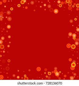 Gold glitter on a red background. Autumn confetti. Vector background. Star falling texture. Abstract element of design for new year, christmas, halloween, birthday, wedding cards, banners, poster.