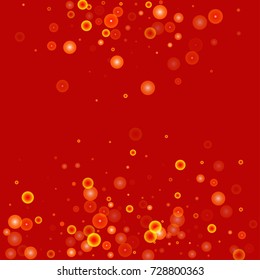 Gold glitter on a red background. Autumn confetti. Vector background. Star falling texture. Abstract element of design for new year, christmas, halloween, birthday, wedding cards, banners, poster.