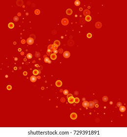 Gold glitter on a red background. Autumn confetti. Vector background. Star falling texture. Abstract element of design for new year, christmas, halloween, birthday, wedding cards, banners, poster.