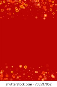 Gold glitter on a red background. Autumn confetti. Vector background. Star falling texture. Abstract element of design for new year, christmas, halloween, birthday, wedding cards, banners, poster.