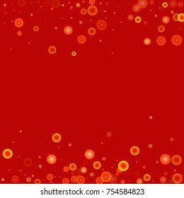 Gold glitter on a red background. Explosion of confetti. Vector festive background. Snow falling texture. Abstract element of design for new year, christmass, birthday, wedding cards, banners, poster