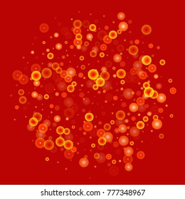 Gold glitter on a red background. Autumn confetti. Vector background. Star falling texture. Abstract element of design for new year, christmas, halloween, birthday, wedding cards, banners, poster.