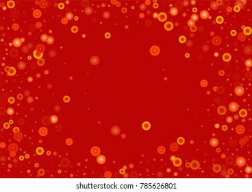 Gold glitter on a red background. Explosion of confetti. Vector festive background. Snow falling texture. Abstract element of design for new year, christmass, birthday, wedding cards, banners, poster