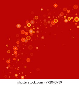 Gold glitter on a red background. Explosion of confetti. Vector festive background. Snow falling texture. Abstract element of design for new year, christmass, birthday, wedding cards, banners, poster