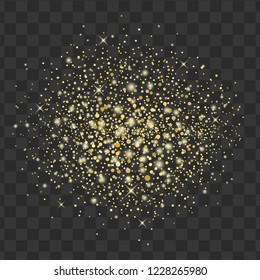 Gold glitter on transparent background. Vector shine texture. Design element for cards, invitations, posters and banners 