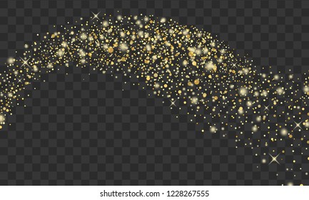 Gold glitter on transparent background. Vector shine wave  . Design element for cards, invitations, posters and banners 