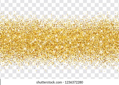 Gold glitter on transparent background. Vector shine border. Design element for cards, invitations, posters and banners 