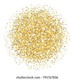 Goldener Glitter auf weißem Hintergrund für Karte, Flyer, Geschenk, Geschenk, Poster, Einkaufen, Weihnachten und Geburtstagskarten. Goldener Staub. Textile Vektorgrafik.
