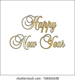 gold glitter ornate happy new year typography vector graphic