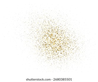 Gold glitter particle dust explosion. Abstract dynamic dot spark liquid flow. Gold dust scattering with shimmer particles. Flying particles, vector element for holiday design, Christmas background