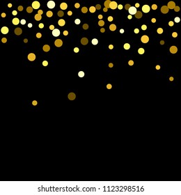 Gold glitter particles background effect. Sparkling texture. Golden dust sparkling in falling. Use for banner, greeting and Christmas card, invitation, postcard, paper packaging. Vector illustration.