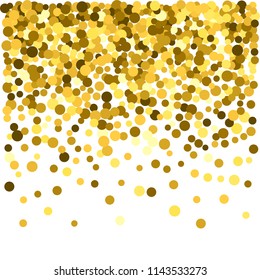 Gold glitter particles background effect. Sparkling texture. Golden dust sparkling in falling. Use for banner, greeting and Christmas card, invitation, postcard, paper packaging. Vector illustration.