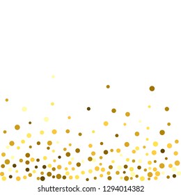 Gold glitter particles background effect. Sparkling texture. Golden dust sparkling in falling. Use for banner, greeting and Christmas card, invitation, postcard, paper packaging. Vector illustration.