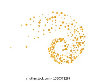 Gold glitter particles background effect twisted in swirl or vortex. Golden sparkling texture. Use for banner, greeting and Christmas card, invitation, postcard, paper packaging. Vector illustration.