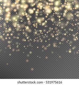 Gold glitter particles background effect for luxury greeting rich card. Sparkling texture. Star dust sparks in explosion on black background. EPS 10 vector file included