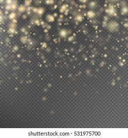 Gold glitter particles background effect for luxury greeting rich card. Sparkling texture. Star dust sparks in explosion on black background. EPS 10 vector file included