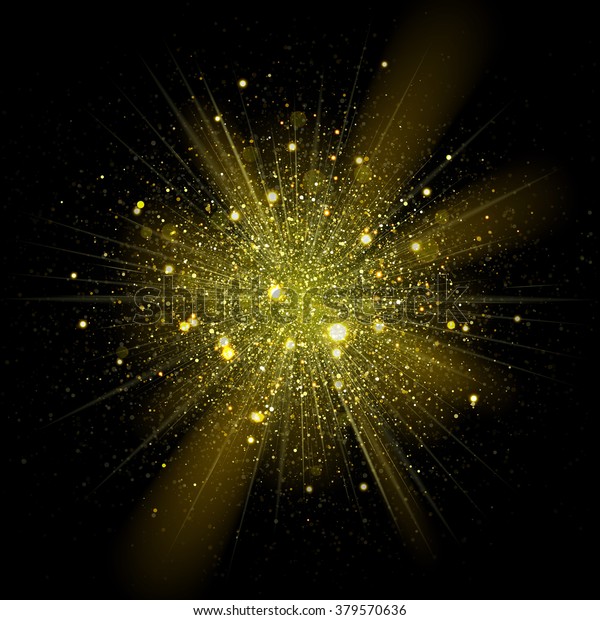 金色の輝くパーティクルの背景エフェクト きらめくテクスチャー 黒い背景に星の粉が爆発して散る ベクターイラスト のベクター画像素材 ロイヤリティフリー