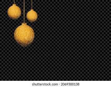 Gold glitter particles Christmas ball hanging from top isolated  on png or transparent  background. Graphic resources for New Year, Birthdays and luxury card. Vector illustration 