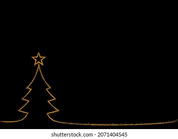 Goldene glänzende Partikel Weihnachtsbaum mit Stern einzeln auf dunklem oder transparentem Hintergrund. Grafische Ressourcen für Neujahr, Geburtstage und Luxuskarte. Vektorgrafik 