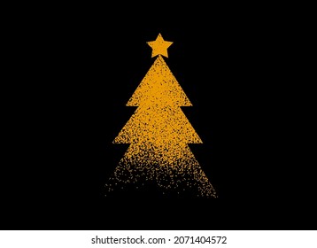 Gold Glitter Particles Christmas Tree With Star Isolated  On Png Or Transparent  Background. Graphic Resources For New Year, Birthdays And Luxury Card. Vector Illustration 