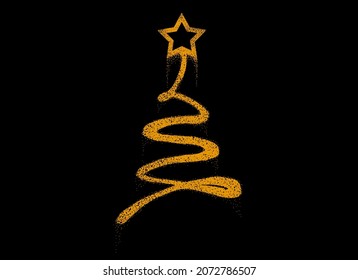 Gold glitter particles Christmas tree with star isolated  on png or transparent  background. Graphic resources for New Year, Birthdays and luxury card. Vector illustration 