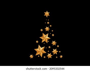 Gold glitter particles Christmas tree with star isolated  on png or transparent  background. Graphic resources for New Year, Birthdays and luxury card. Vector illustration 