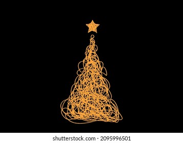 Gold glitter particles Christmas tree with star isolated  on png or transparent  background. Graphic resources for New Year, Birthdays and luxury card. Vector illustration 
