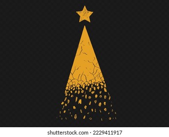 Gold glitter particles Christmas tree with star isolated  on png or transparent  background. Graphic resources for New Year, Birthdays and luxury card. Vector illustration 