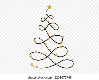 Gold glitter particles Christmas tree with star isolated  on png or transparent  background. Graphic resources for New Year, Birthdays and luxury card. Vector illustration 