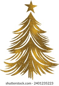 Gold glitter particles Christmas tree with star isolated  on white background vector illustration 