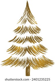 Gold glitter particles Christmas tree with star isolated  on white background vector illustration 