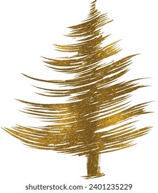 Gold glitter particles Christmas tree with star isolated  on white background vector illustration 