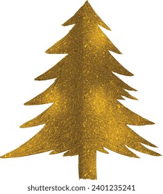 Gold glitter particles Christmas tree with star isolated  on white background vector illustration 
