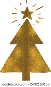 Gold glitter particles Christmas tree with star isolated  on white background vector illustration 