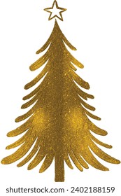 Gold glitter particles Christmas tree with star isolated  on white background vector illustration 