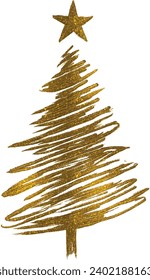 Gold glitter particles Christmas tree with star isolated  on white background vector illustration 