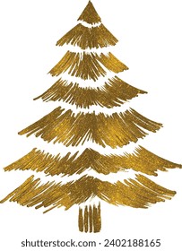 Gold glitter particles Christmas tree with star isolated  on white background vector illustration 