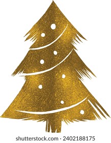 Gold glitter particles Christmas tree with star isolated  on white background vector illustration 