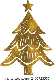 Gold glitter particles Christmas tree with star isolated  on white background vector illustration 