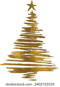 Gold glitter particles Christmas tree with star isolated  on white background vector illustration 