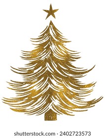 Gold glitter particles Christmas tree with star isolated  on white background vector illustration 