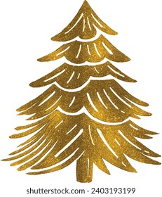 Gold glitter particles Christmas tree with star isolated  on white background vector illustration 