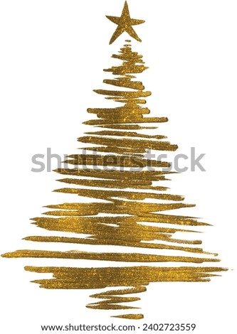 Gold glitter particles Christmas tree with star isolated  on white background vector illustration 