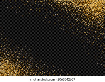 Gold glitter particles isolate on png or transparent  background with sparkling  snow and star light. Graphic resources for Christmas, New Year, Birthdays and luxury card. Vector illustration 